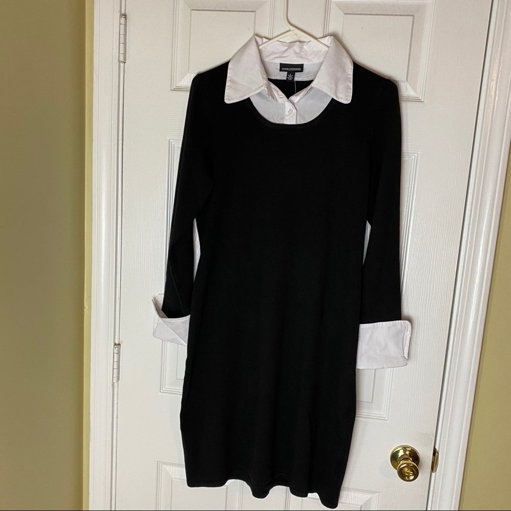 Nina Leonard Black Spread Collar Sweater Dress